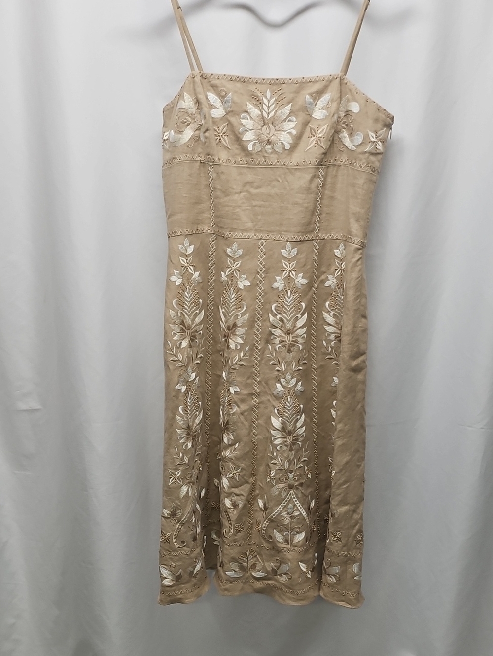 ANTONIO MELANI Beige Embroidered Midi Slip Dress